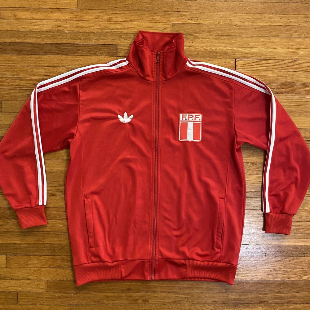 Peru Track Jacket Mens Large Red Soccer Adidas FPF Full Zip Retro Warm Up